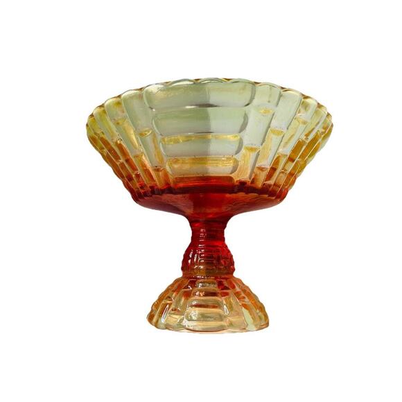 Glows Jeannette Glass Amberina Louisa Pedestal Footed Bowl Compote Ombre 1950s - Picture 7 of 13